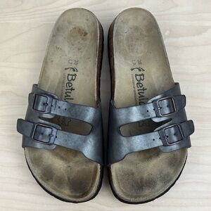 Birkenstock Betula Women’s Size 38 / 7.0 Metallic Gray 2 Strap Slide Sandals